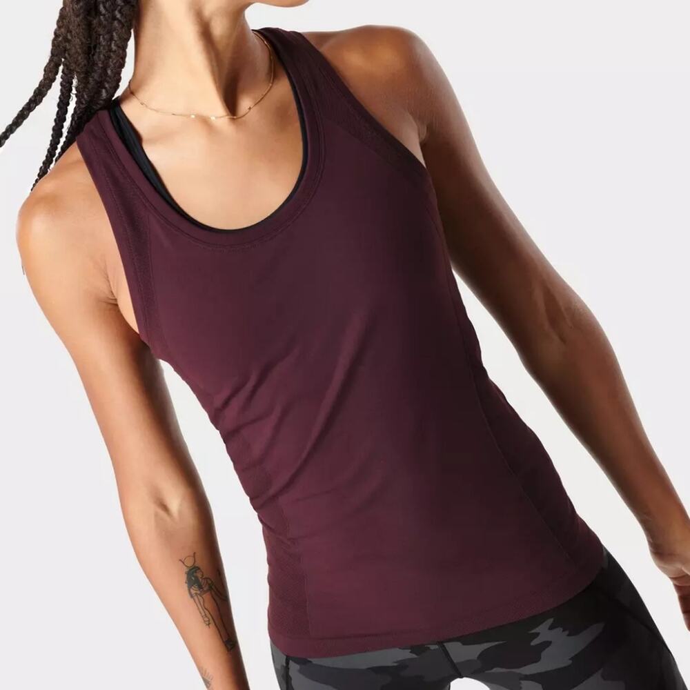 Sweaty Betty Athlete Seamless Workout Tank Black Cherry Purple Size XL